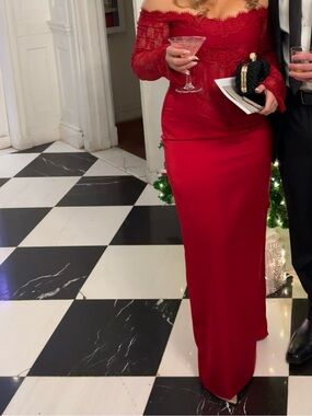 Classic Red Off-Shoulder Holiday Ornament Dress Decoration